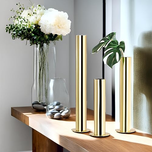 Miniatura 8 de Torre & Tagus 901890 Juego de tres jarrones de tubo de acero inoxidable, cromados