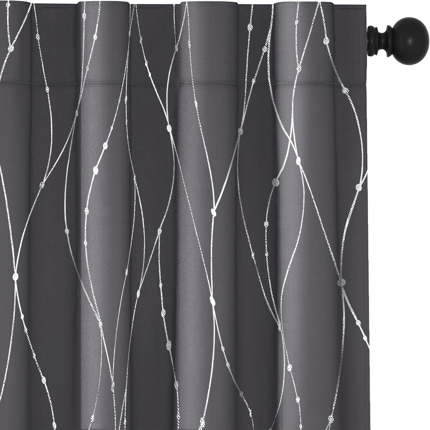 Deconovo Sliding Door Curtains for Living Room, Back Tab Curtains 108 Inches Long - Sun Blocking Panels, Wave Lines with Dots Pattern Drapes (52 x 108 Inch, Dark Grey, 2 Panels) Dark Grey/Back Tab W52 X L108