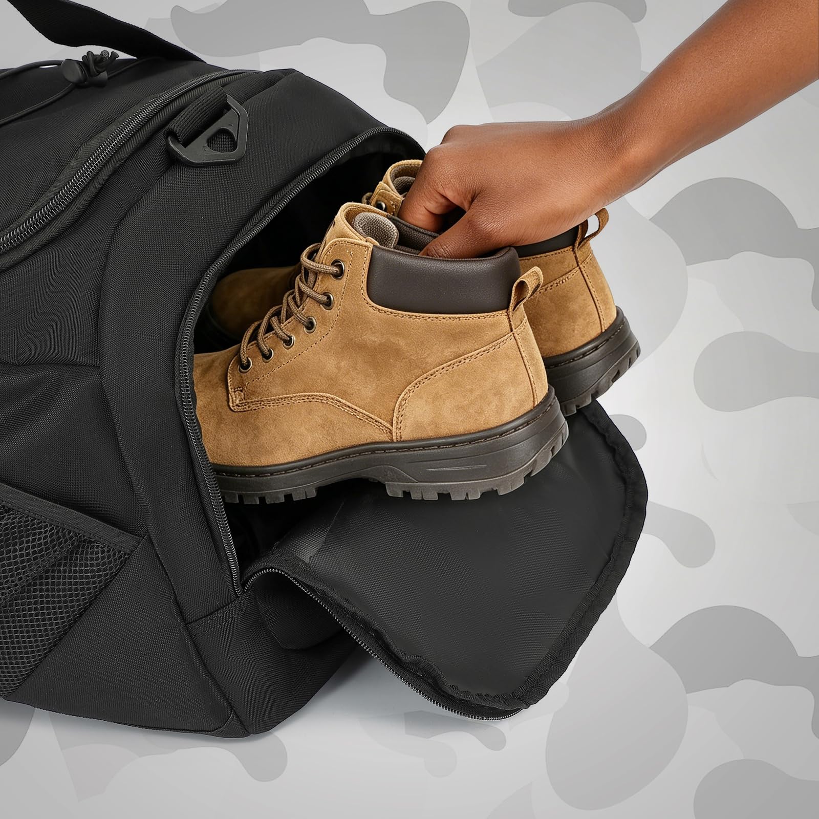 45L Sac de Voyage Tactique pour Homme 3 en 1 Sac à Dos de Sport avec Compartiment à Chaussures, Poche Humide et Sangles de Sac à Dos pour Fitness, Voyages ou Week-Ends (Noir)