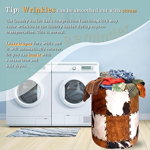 Miniatura 6 de Cesta de lavandería con estampado de vacas retro, de piel de vaca, color marrón, divertida canasta plegable de tela Oxford, bolsa de almacenamiento