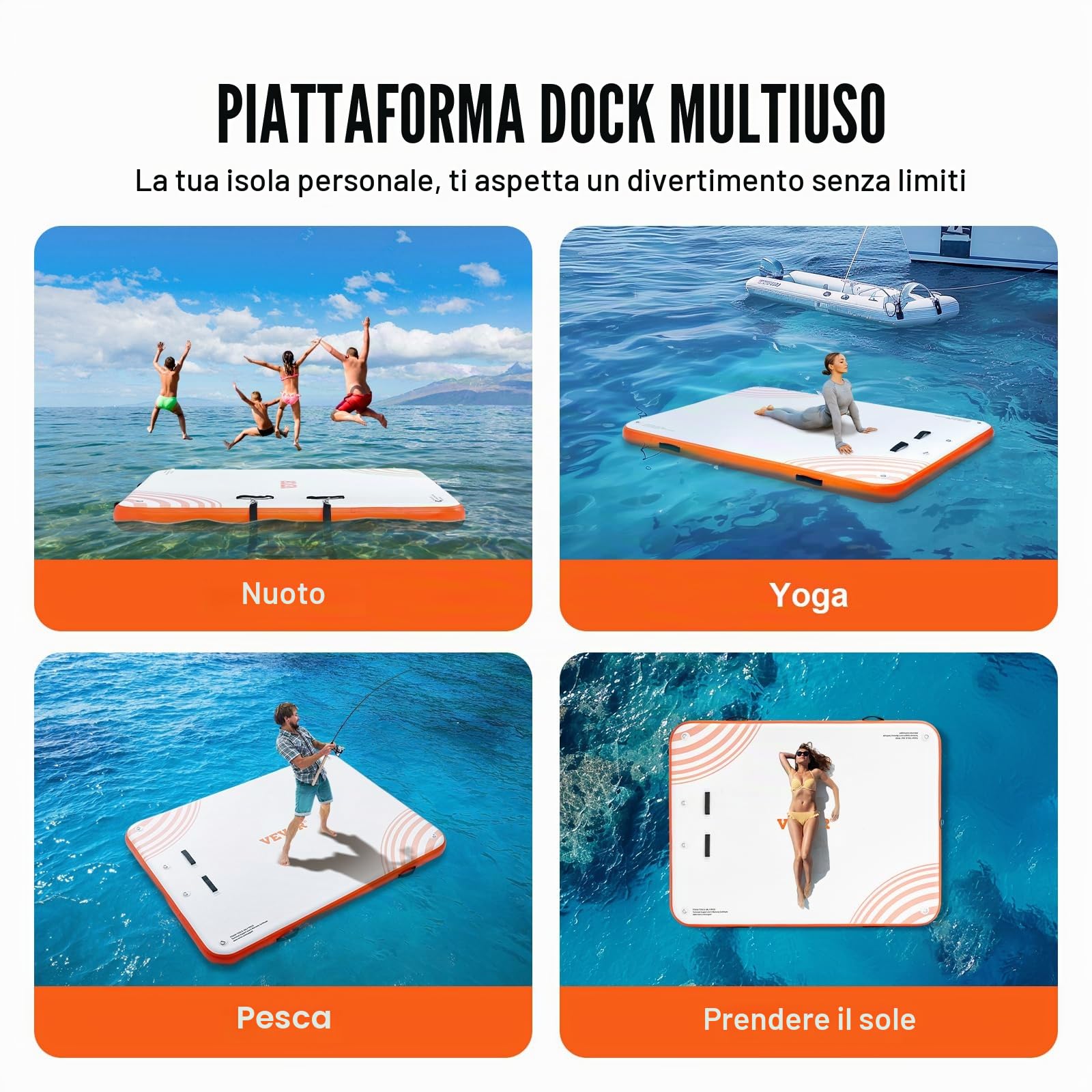 VEVOR Pontile gonfiabile galleggiante, piattaforma di bacino gonfiabile, piattaforma antiscivolo Air Dock con borsa portatile e scala staccabile, piattaforma galleggiante a isola zattera per piscina