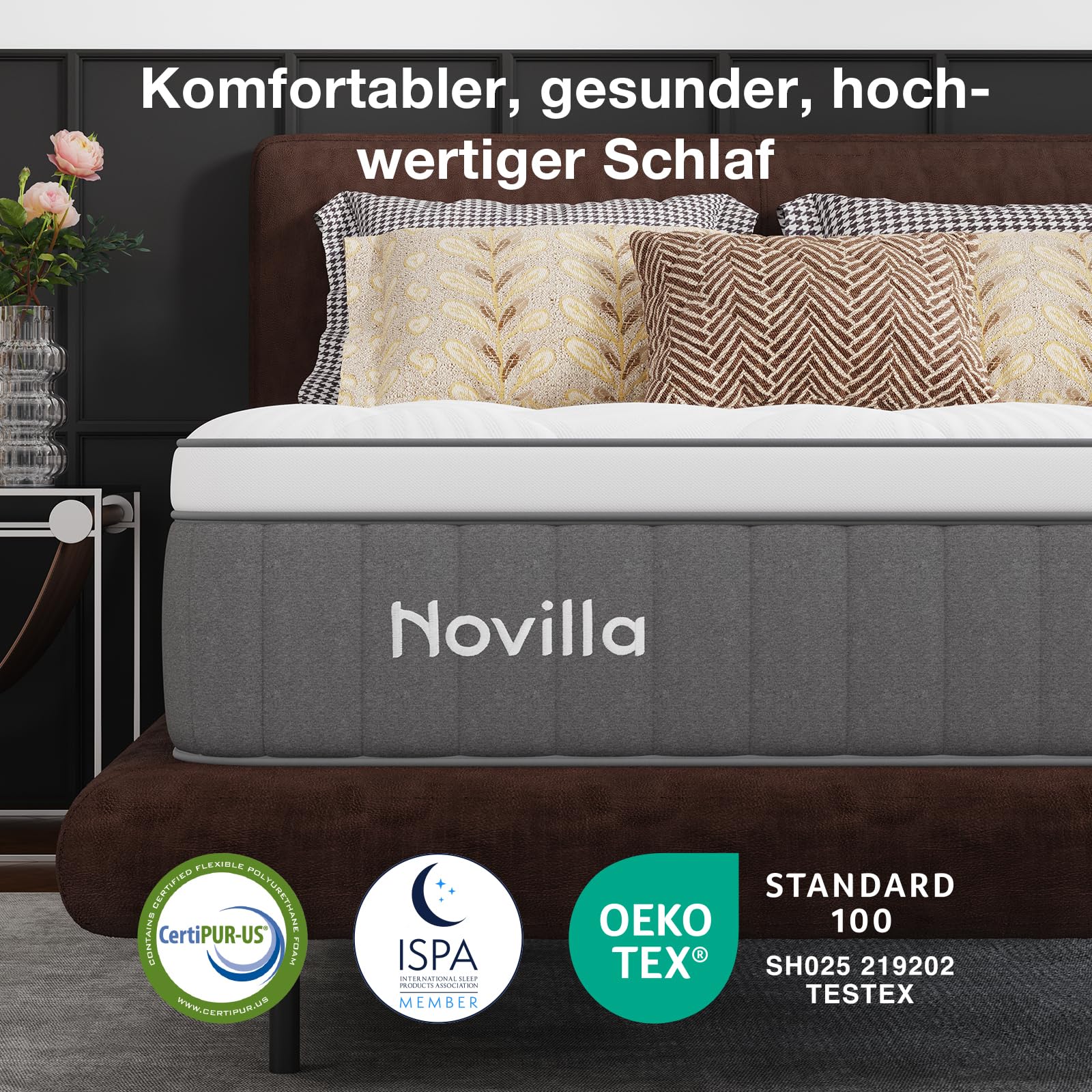 Novilla Matratze 180x200 cm, 22 cm Höhe Härtegrad H4 Kühlende & atmungsaktive 7-Zonen Kaltschaummatratze, Memoryschaum & Komfortschaum Rollmatratze, Oeko-TEX Zertifiziert atmungsaktiver Bezug