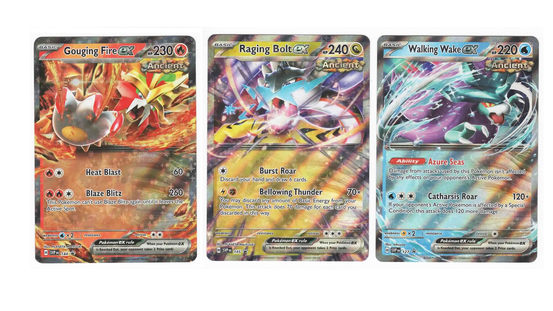Gouging Fire – Walking Wake – Raging Bolt ex Pokemon 3 Card Lot - SVP 144 145 – Black Star Promo – Foil Card Set