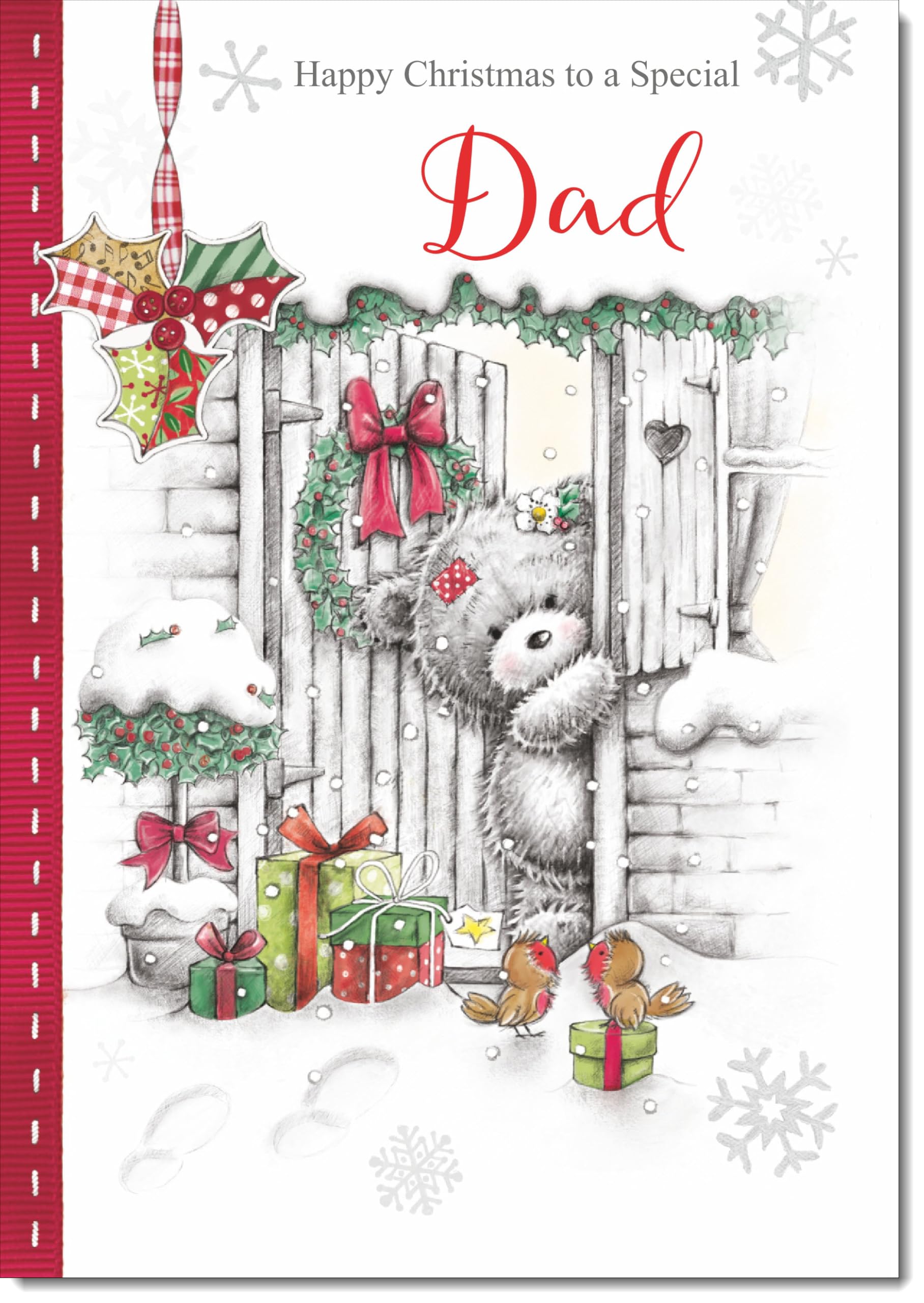 doodlecards Dad Christmas Card Grey Bear in Snow Large A4 Size Christmas Card for Dad with Plain Envelope — image 1