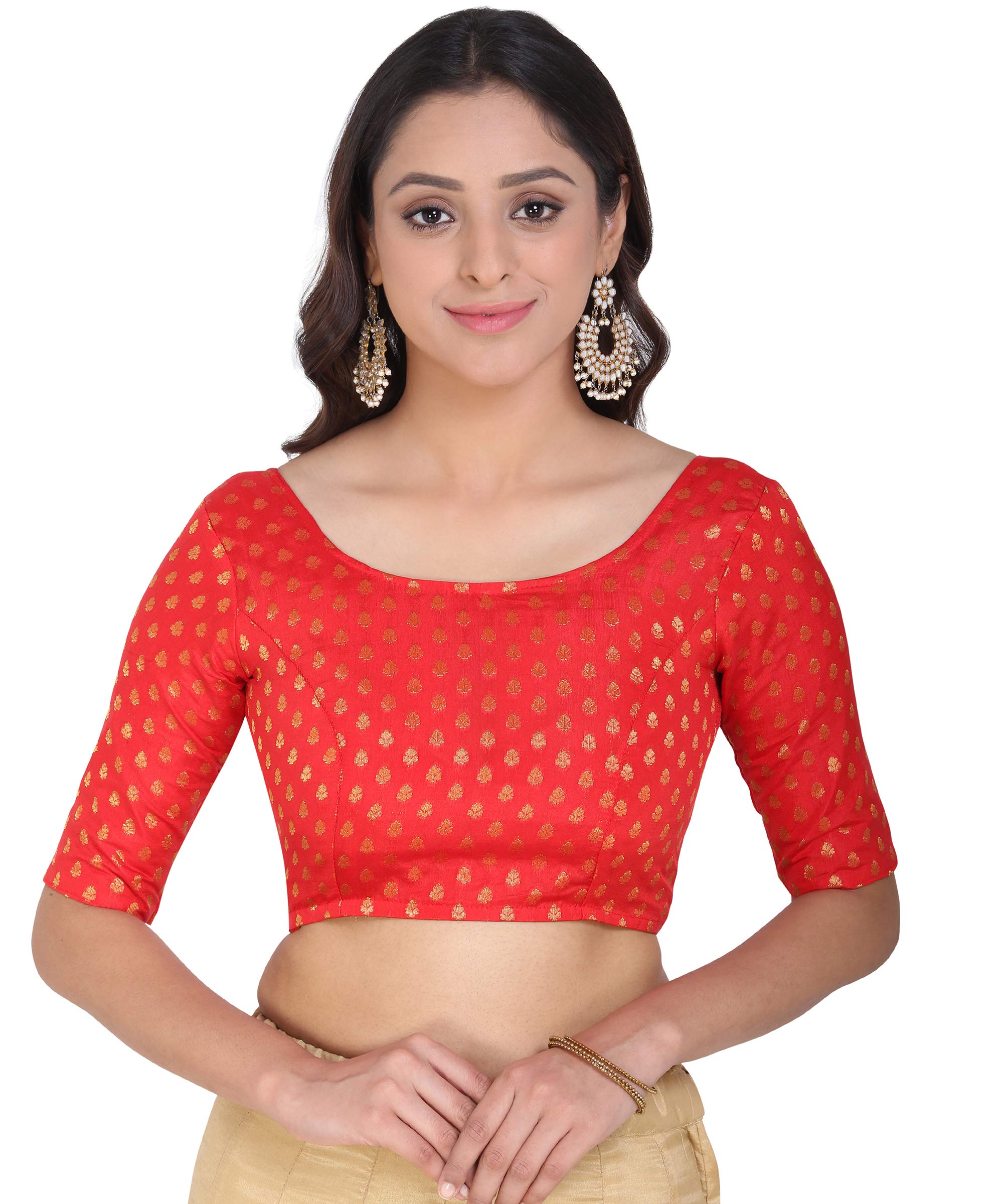 Oomph! Women's Art Silk Solid 3/4 Sleeve Saree Blouse (Rbbl10S_Scarlet Red_S)