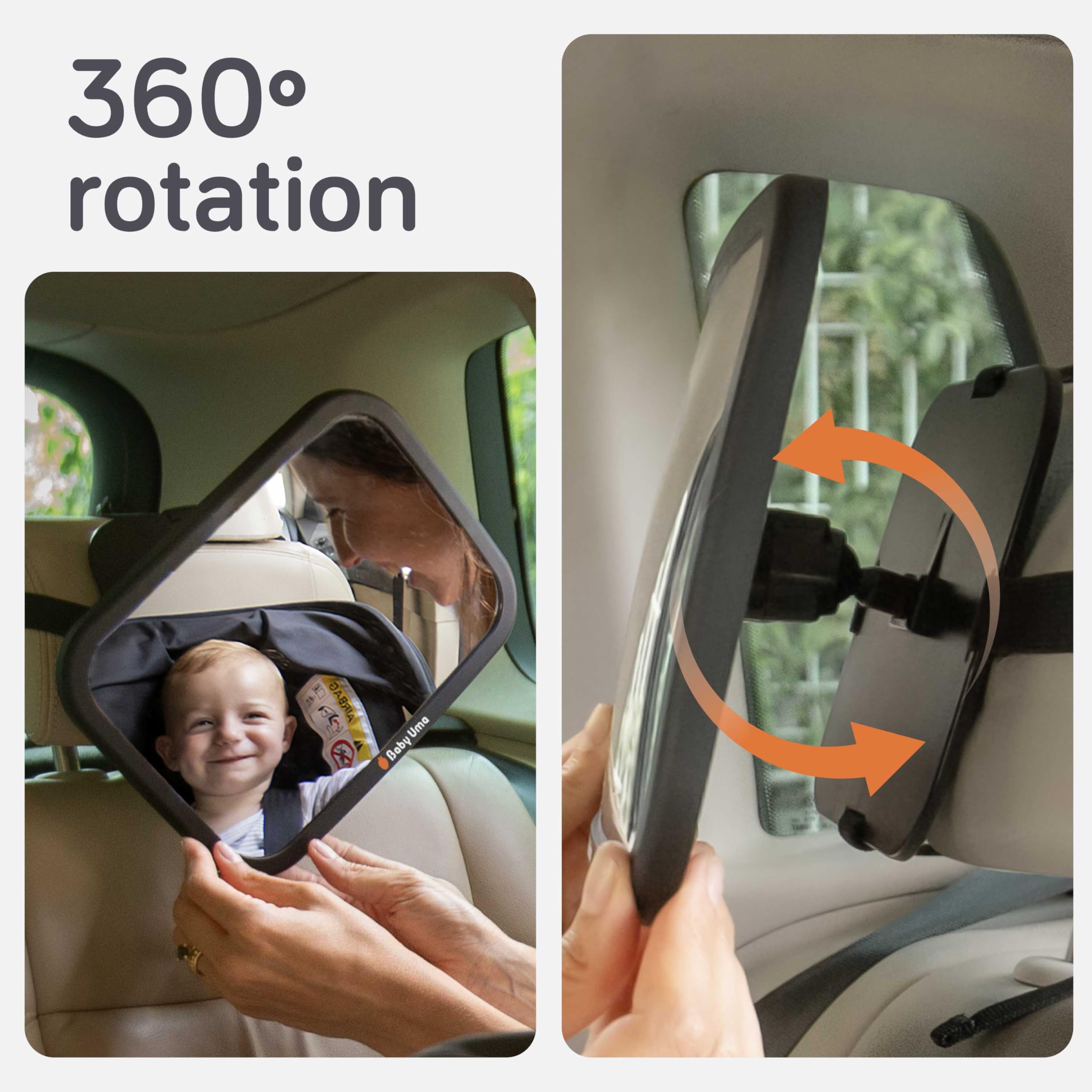 Baby Uma Baby Car Mirror for Back Seat, Shatterproof Rear View Mirror, Adjustable & Non-Slip, Clear Wide View, Easy Assembly - Image 4