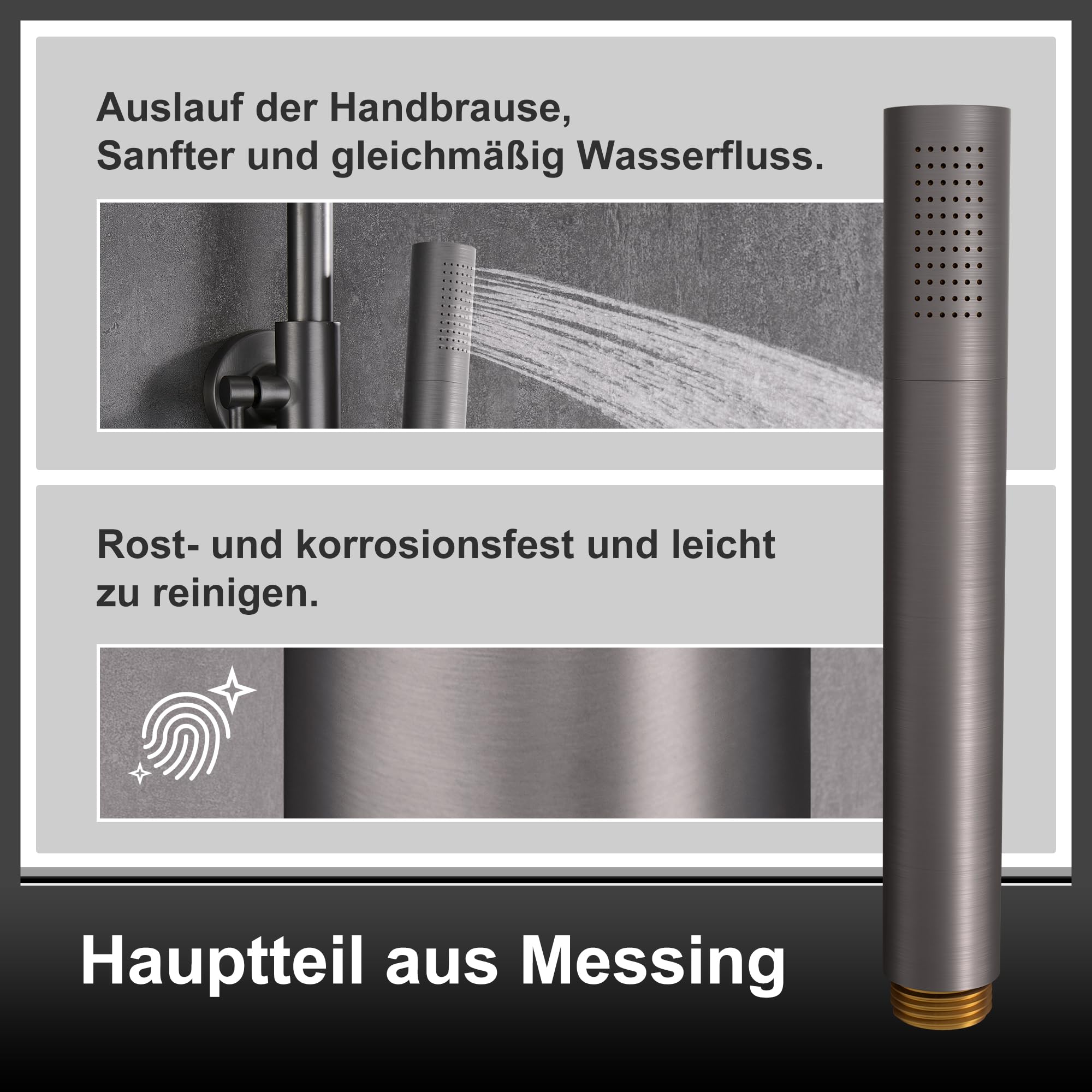 Görbach Colonna Doccia con rubinetto doccia, sistema doccia in acciaio inox con miscelatore termostatico, doccetta, asta doccia, soffione doccia D25 cm, Grigio Canna Di Fucile