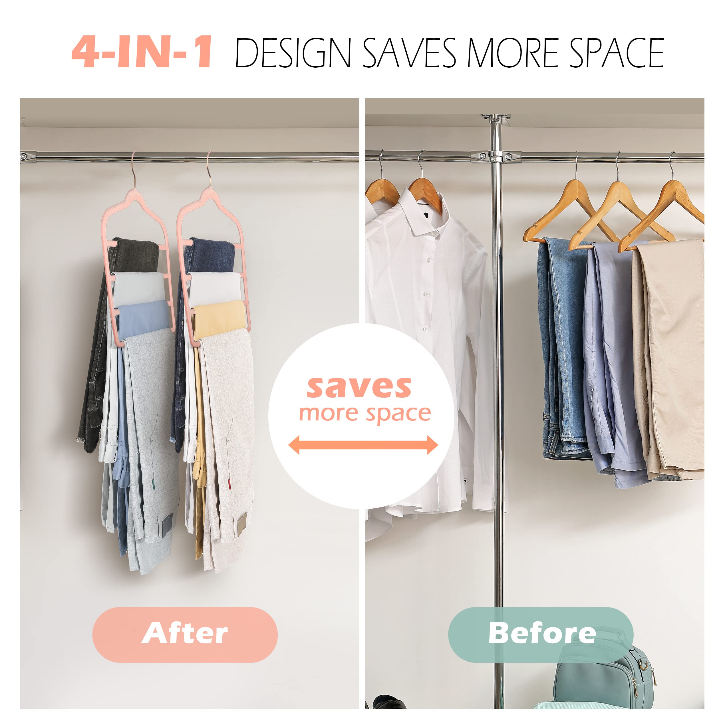 Velvet Pants Clothes Hanger Space Saving Non Slip Pants Shorts Hanger, Myfolrena Jeans Slack Trousers Hangers Multiple Velvet Hanger Closet Storage and Organization for Jeans,Scarf,Tie(Pink, 3)