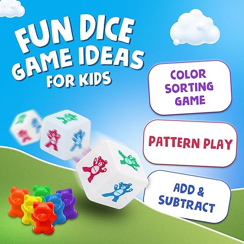 Miniatura 6 de Skoolzy - Juego de osos para contar con vasos a juego para clasificar y dado de matemáticas para niños pequeños 71 piezas incluye pinzas y bolsa de