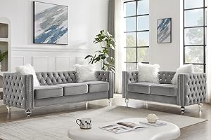 Mikibama Grey Velvet Loveseat Sofa Set: Enhance Your Living Space