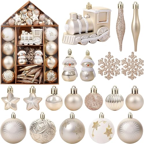 70 piezas de adornos de bola de Navidad surtidos, decoración para colgar irrompible para árbol de Navidad, adornos decorativos tradicionales vintage