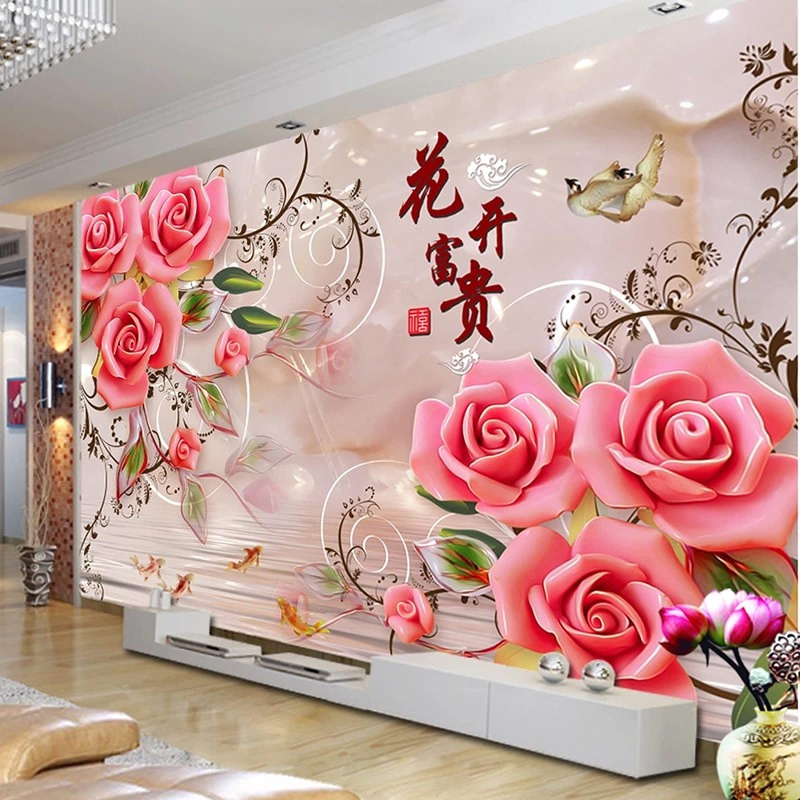 Adesivi murali Floreali Rosa alla Moda 240X150Cm, Adesivi murali per cameretta dei Bambini, Rimovibili, autoadesivi, Decalcomanie artistiche in Vinile, Decorazioni per la casa Fai da Te, SOG