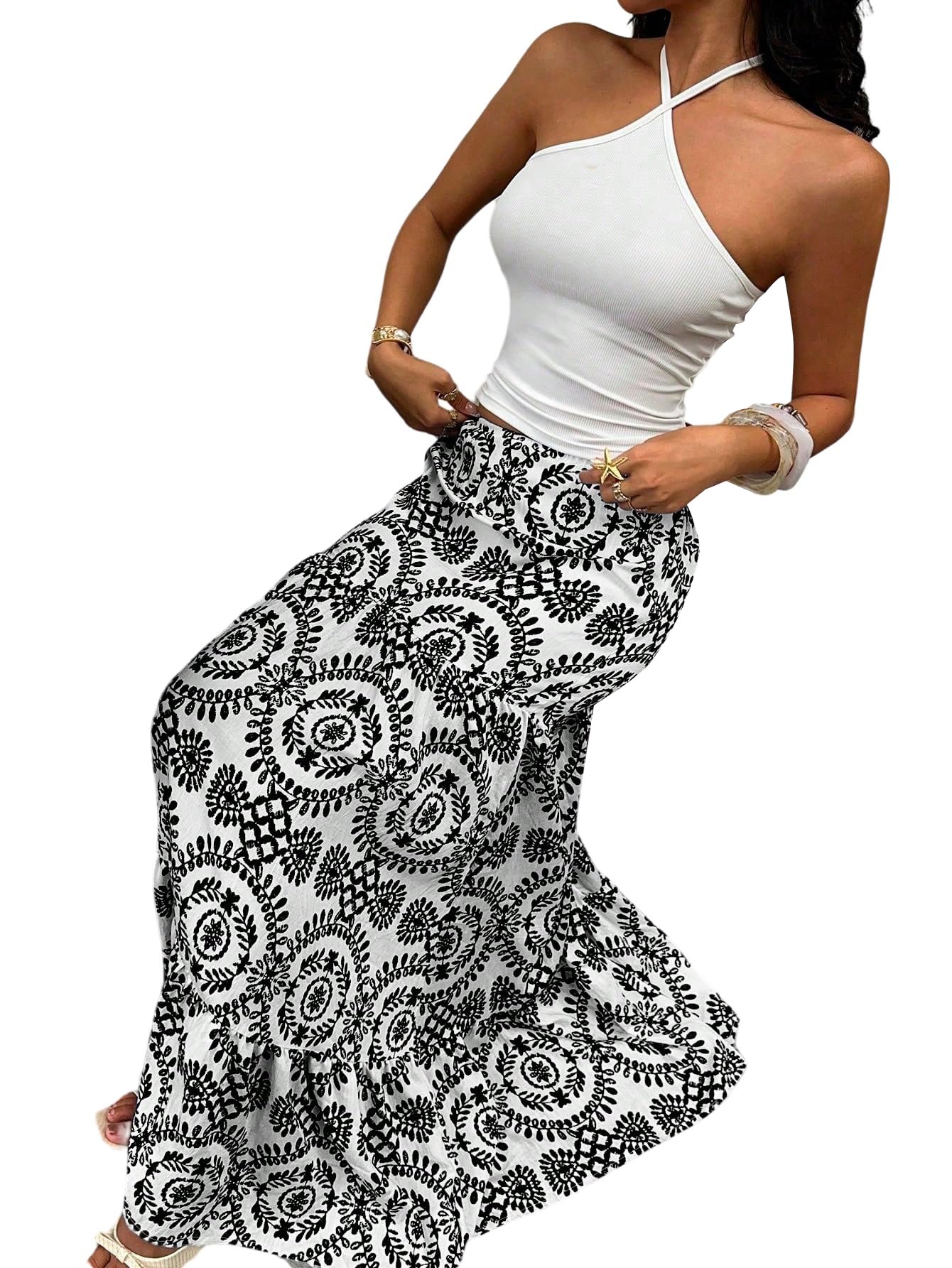 SOLY HUX Gonna boho da donna lunga estiva leggera e ariosa gonna da spiaggia alla moda italiana maxi gonna lunga