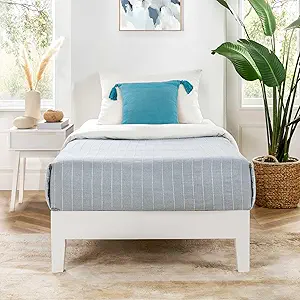 Mellow Naturalista Grand 12 Inch Solid Wood Platform Bed with Wooden Slats, Easy Assembly, Twin, White