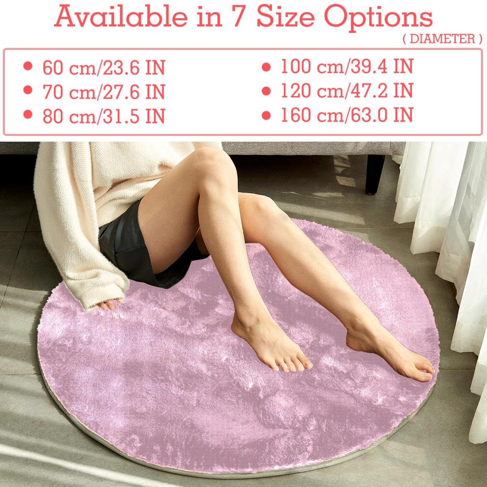 Runder Teppich für Schlafzimmer, Teppich, weich, waschbar, Rosa Punktemuster