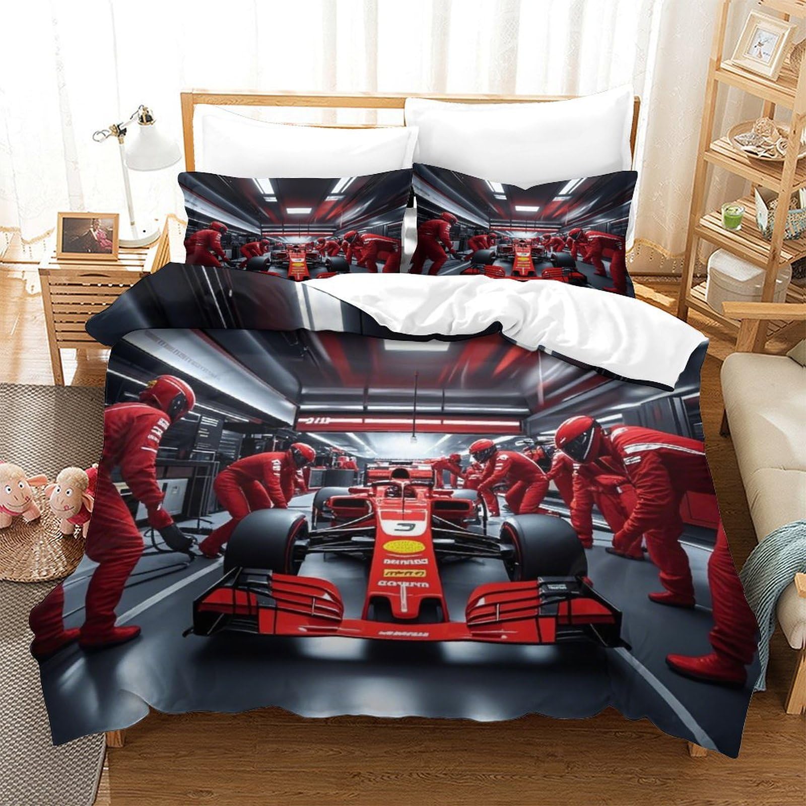XiaopangXY Formula Racing Duvet Cover Set Soft Microfiber Bedding Set Breathable Racing Car Quilt Cover with Hidden Zipper Closure,3D Printed Comforter Cover Double（200x200cm）