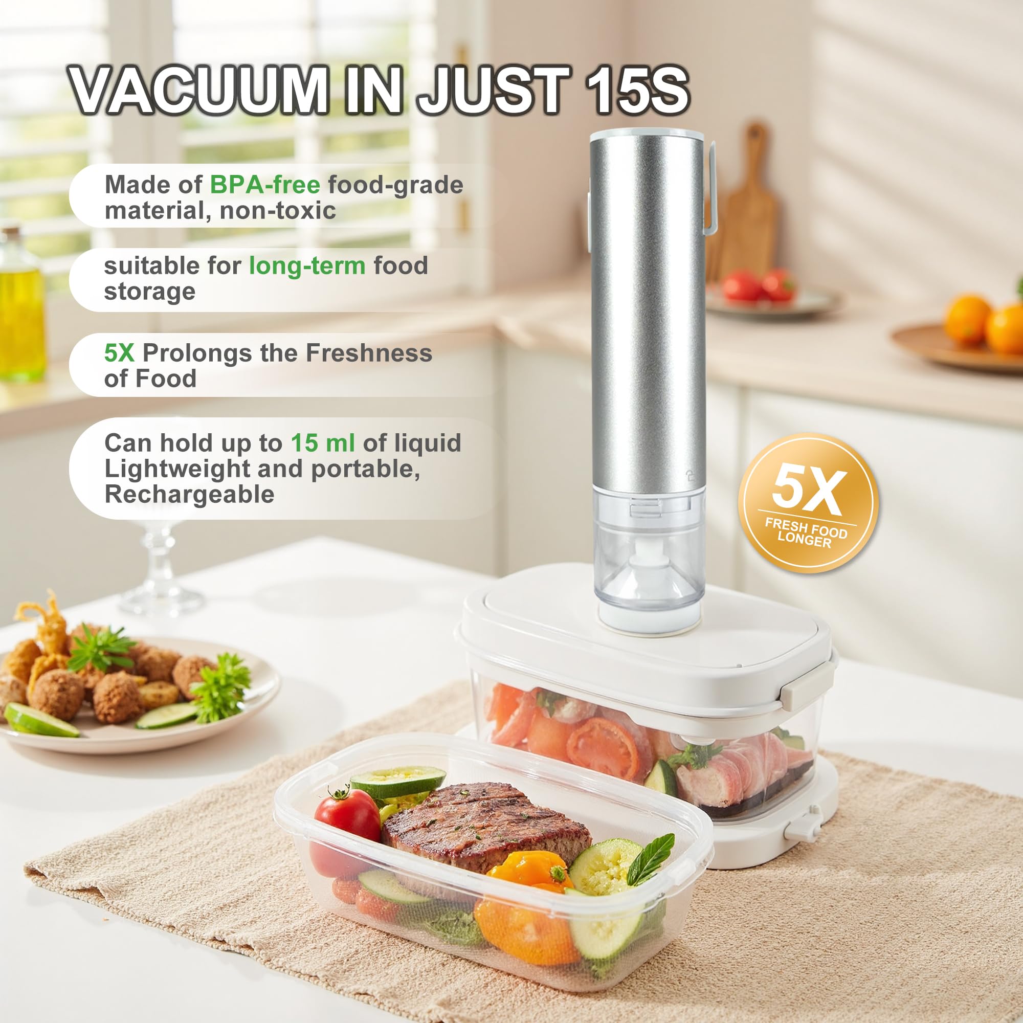 Máquina selladora al vacío de ahorro de alimentos, sellador al vacío compacto de mano para alimentos, sellador al vacío de alimentos, sellador de bolsas, con 30 bolsas selladoras al vacío