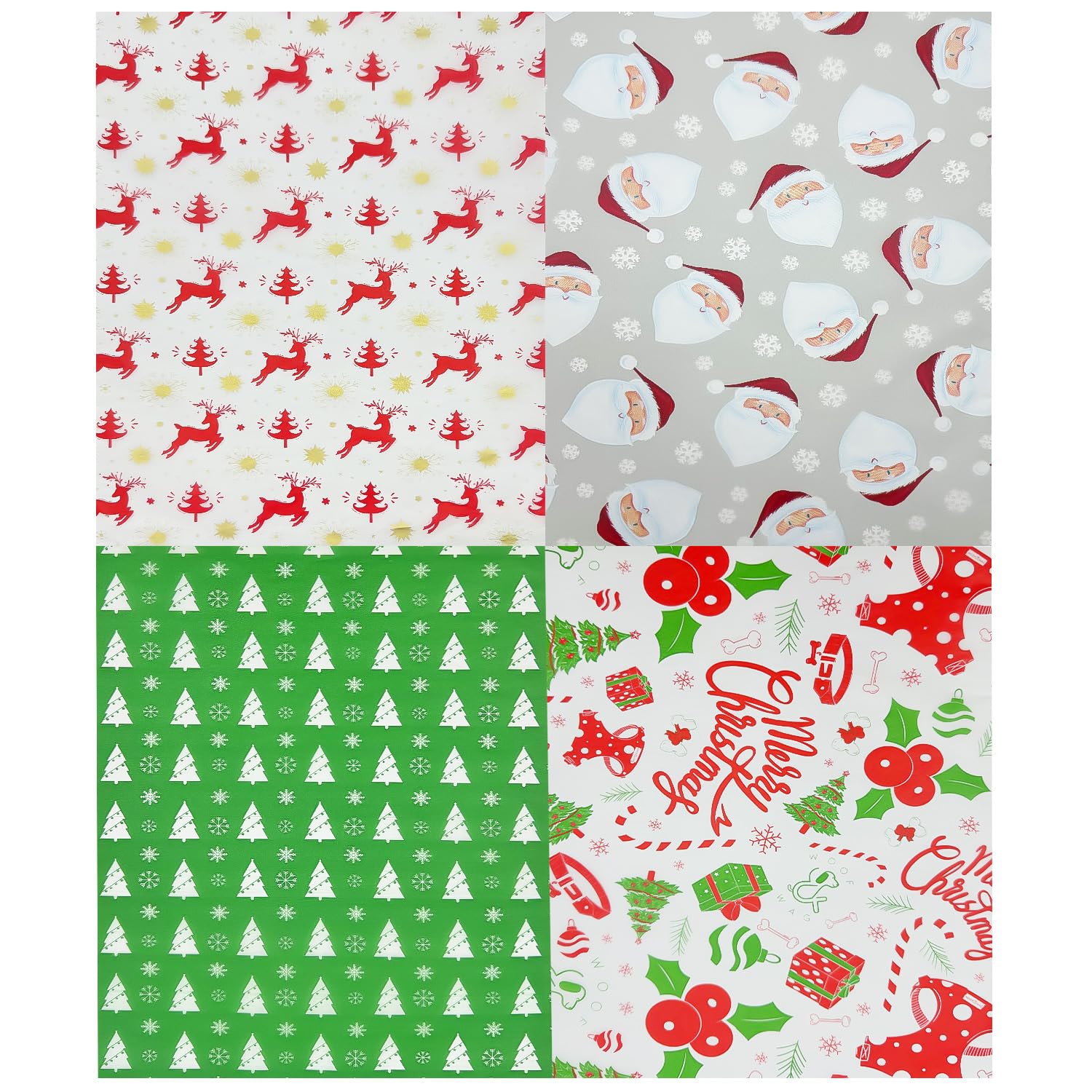 Blisstime Carta velina natalizia per confezioni regalo, 120 fogli, 34,3 x 49 ,5 cm, bianco, rosso, verde, rosso, rosso, rosso, rosso, rosso, a righe, motivo alberi di Natale