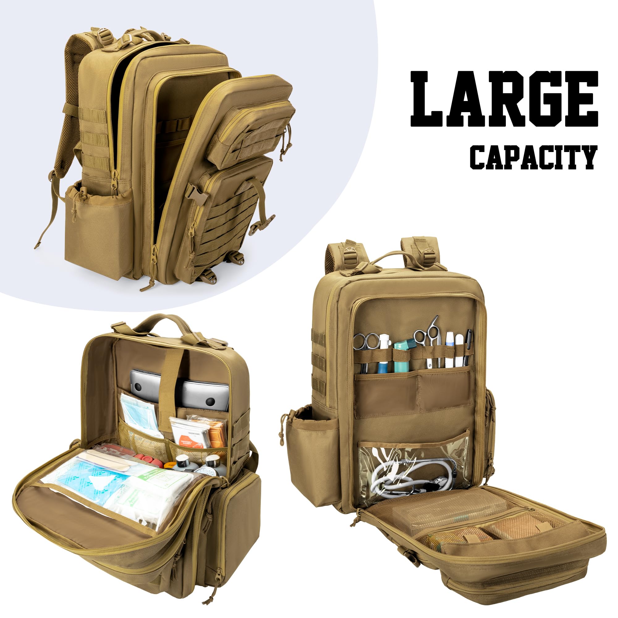 Damero Zaino tattico per trauma con fibbia a Y, borsa medica tattica Molle Borsa per insetti di pronto soccorso per escursionismo, trekking, caccia, campeggio, Cachi