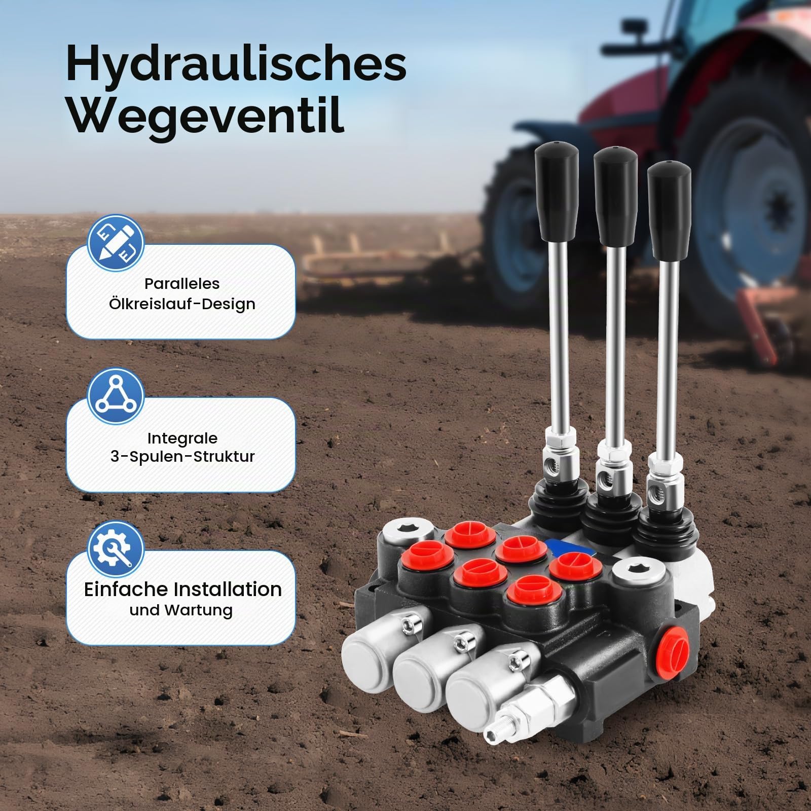 MINRS Hydraulikventil, Handsteuerventil, 3 fach, 3600psi, 60L/Min, Doppeltwirkender Hydraulikzylinder, Hydraulisches Richtungssteuerventil für Traktor, Lader, Anhänger