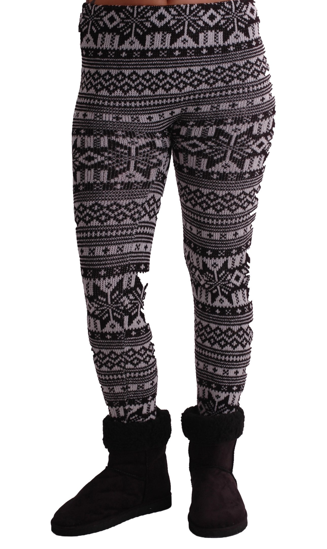 Eye Catch Women's Black Tm - Nordic Style Cozy Warm Sweater Knit Leggings One Size