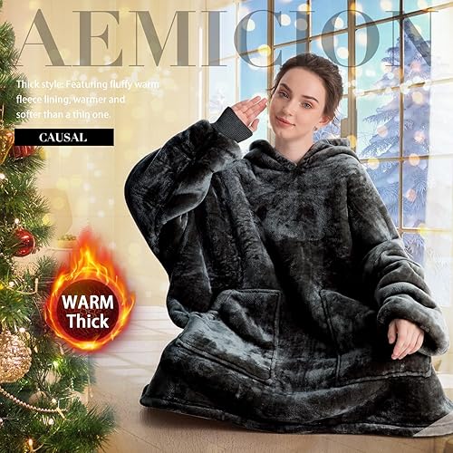 Miniatura 5 de Aemicion - Manta con capucha para adultos, acogedora y cálida sudadera gruesa de sherpa con capucha para regalos para hombres y mujeres - Gris
