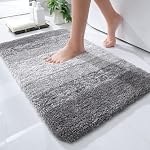 OLANLY Mat de bain en microfibre de luxe, Mat de salle de bains extra douce et absorbante, Rug salle de bain Shaggy en peluche non glissante, lave-linge à la machine, rugs de bain pour le plancher de salle, baignoire et douche, 16x24, gris