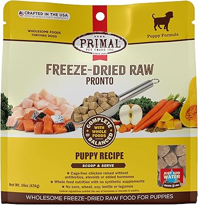 Primal Puppy Dog Food Pronto Freeze Dried Dog Food, Complete & Balanced Ready to Serve Healthy Grain Free Raw Dog Food (16 oz)