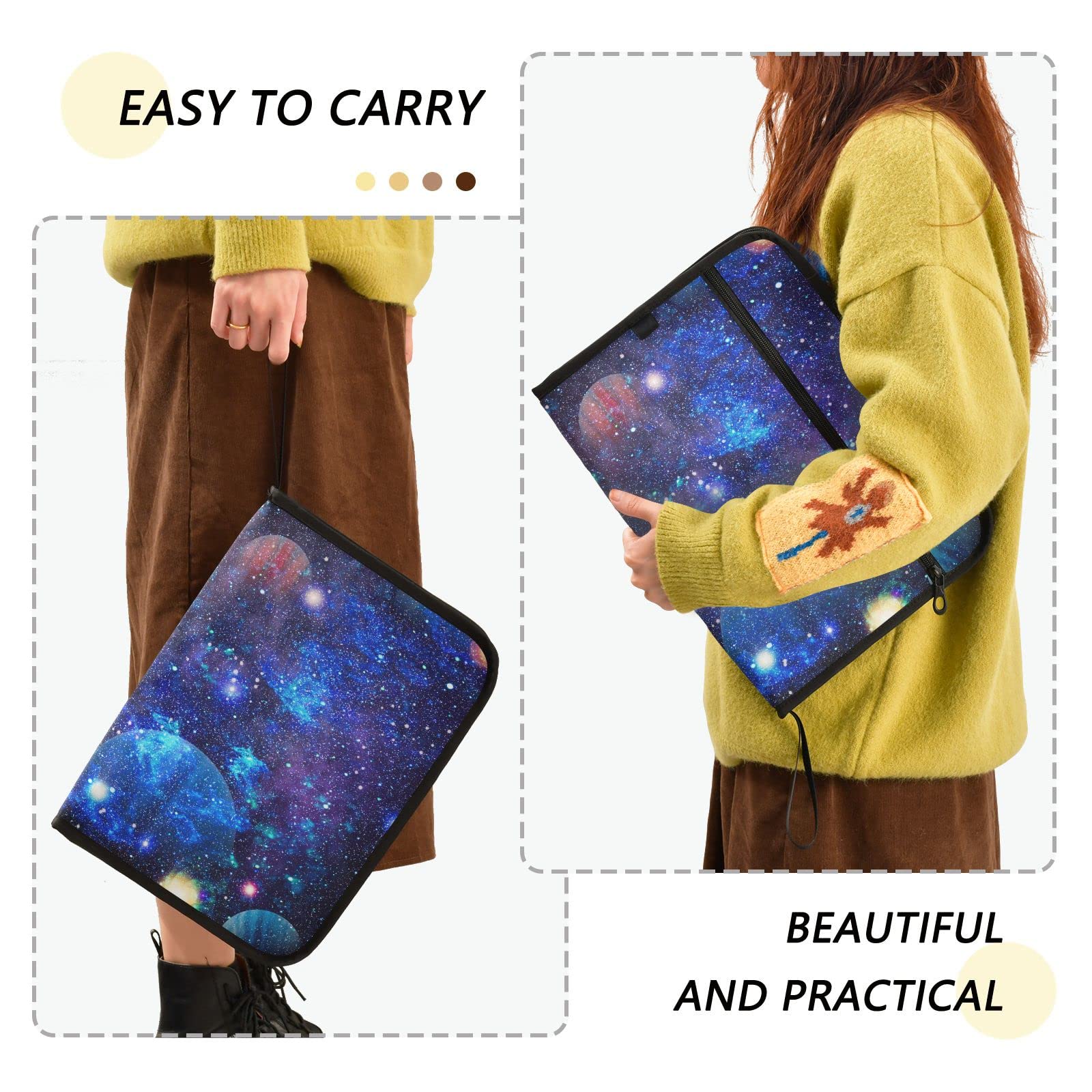 13-Pocket Expanding File Organizer - Portable Document Folder With Labels, Purple Starfield Galaxy Design - View #2