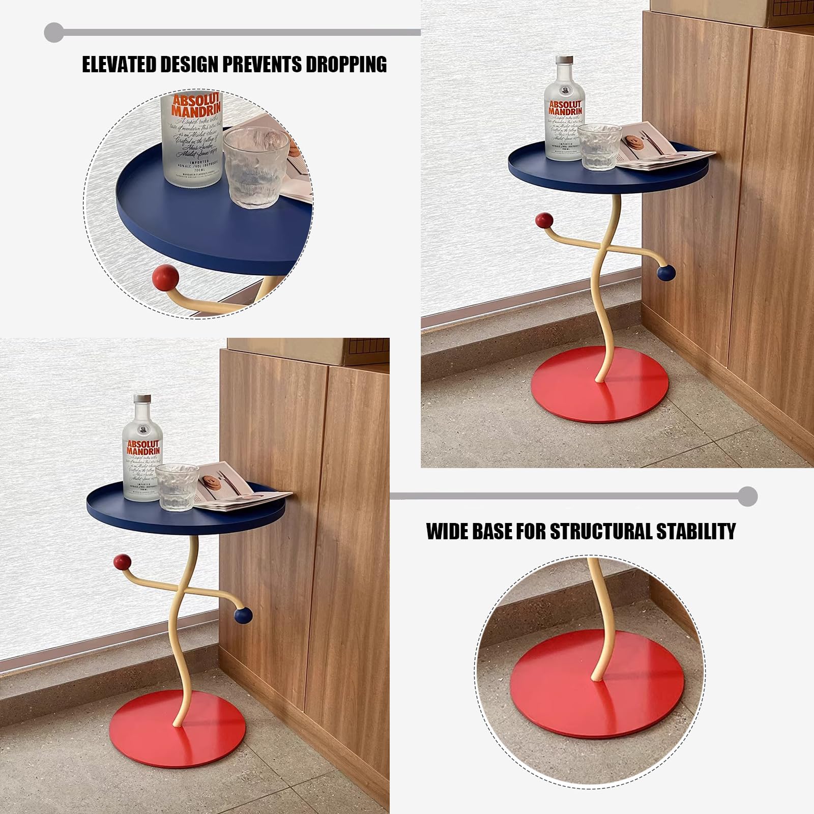 Round Small Metal Side Table,Creative End Table,Iron Pedestal Accent Coffee Table for Small Spaces,Living Room,Bedroom Balcony and Office