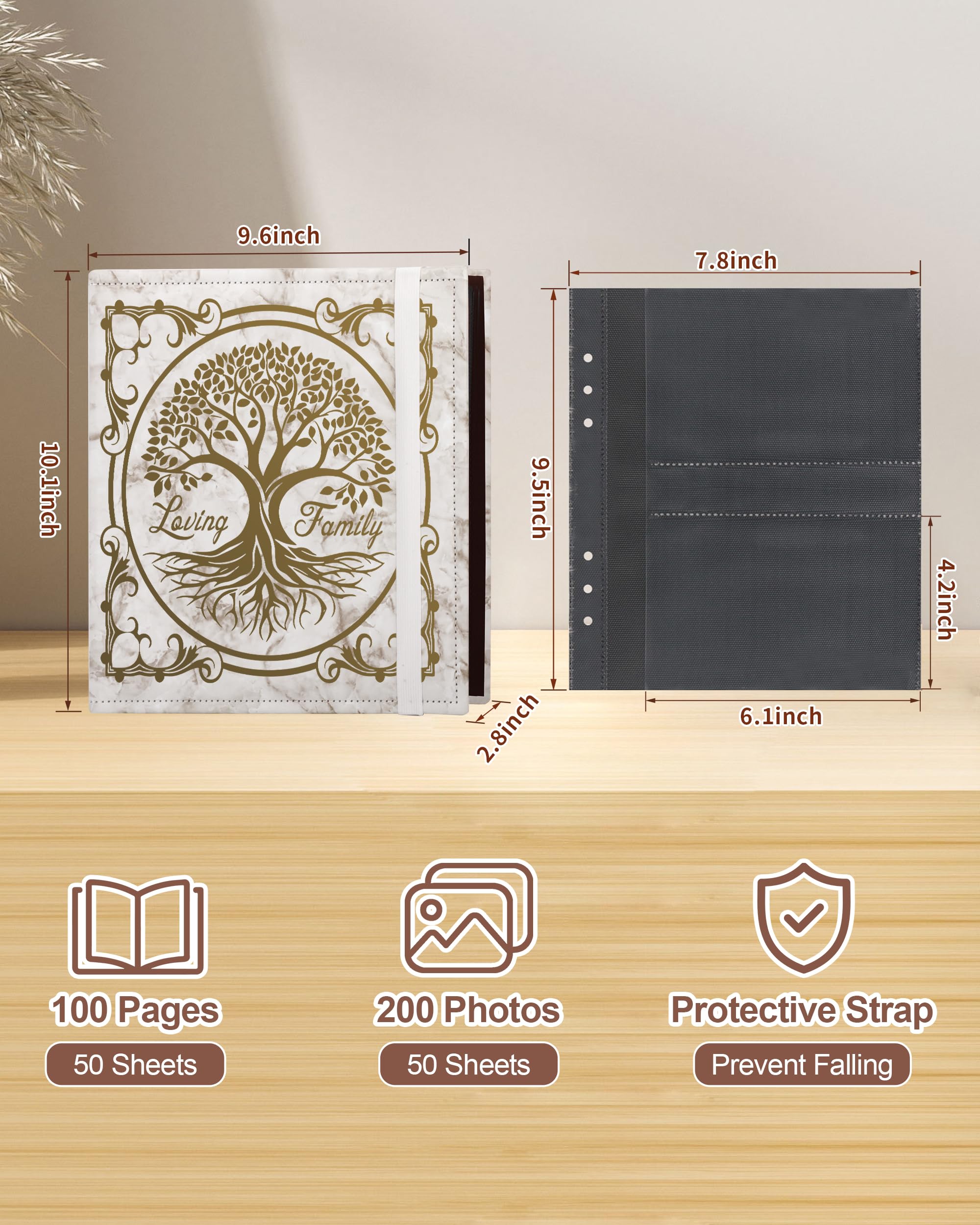 Skórzany album na zdjęcia 10 x 15 cm, 200 zdjęć, wsuwany album fotograficzny z 50 stronami, album pamiątkowy w stylu vintage, książka dla rodziny, na rocznicę ślubu, wakacje, drzewo genealogiczne