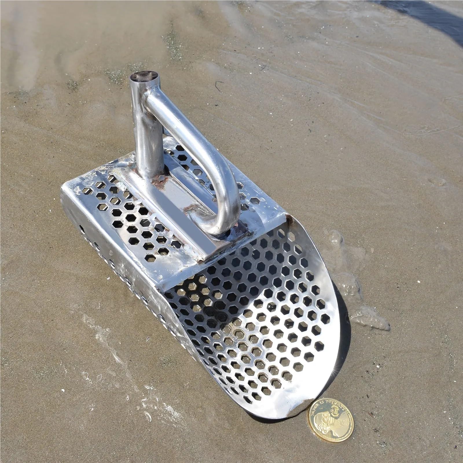 Rastrillo per pulci di sabbia Metal detector con pala in acciaio inox e manico, strumento for la ricerca rapida di metalli, for tesori sulla sabbia da spiaggia(StyleA)