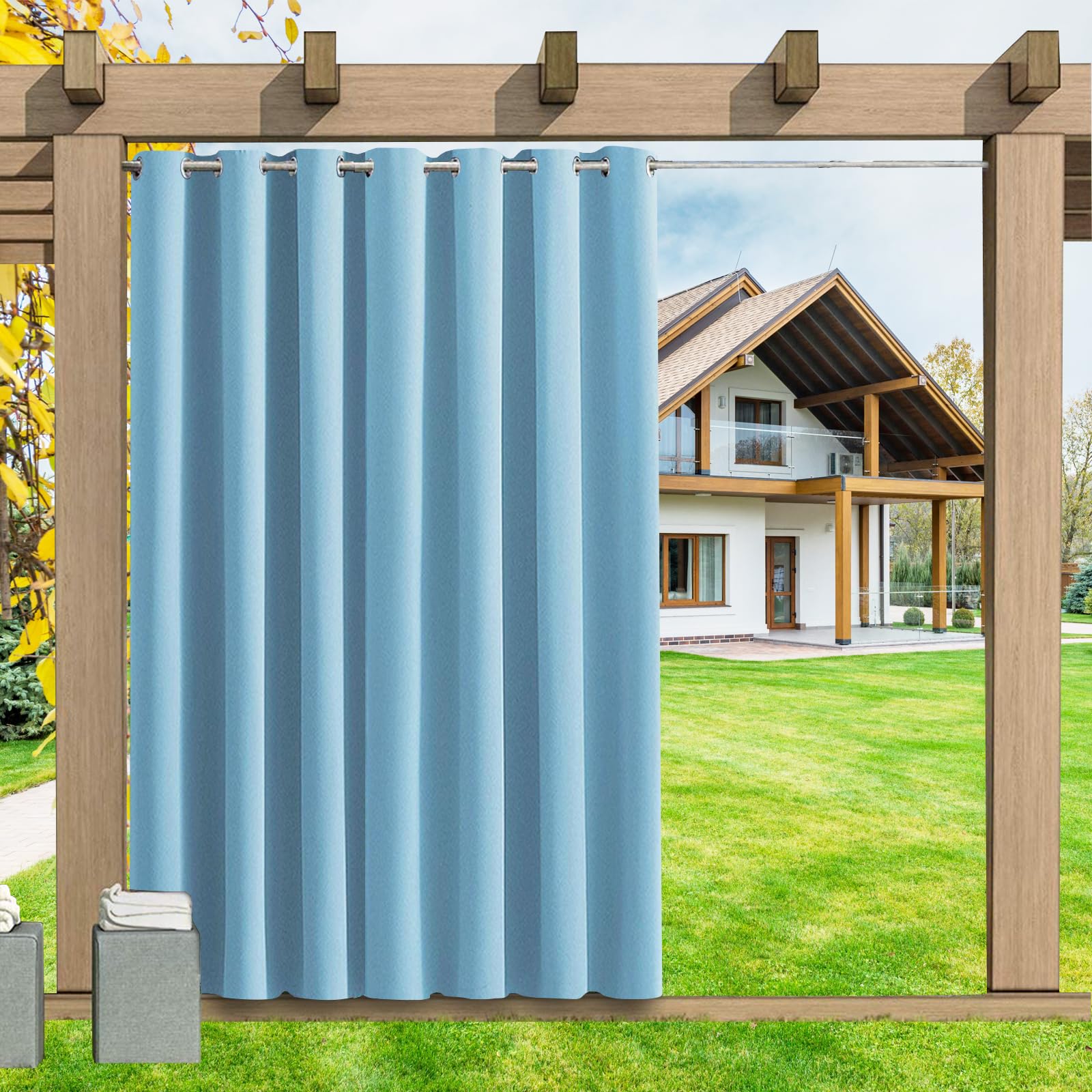LSDINDF Outdoor Curtains Waterproof 1 Panel, Blackout Thermal Insulated Privacy Curtains with Grommet Top for Pergola, Porch, Gazebo, Patio & Pool - W 100" x L 95"
