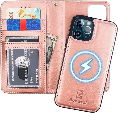 Miniatura 8 de Bocasal Funda tipo cartera compatible con iPhone 12 y iPhone 12 Pro con tarjetero de piel sintética, magnética, desmontable, a prueba de golpes,