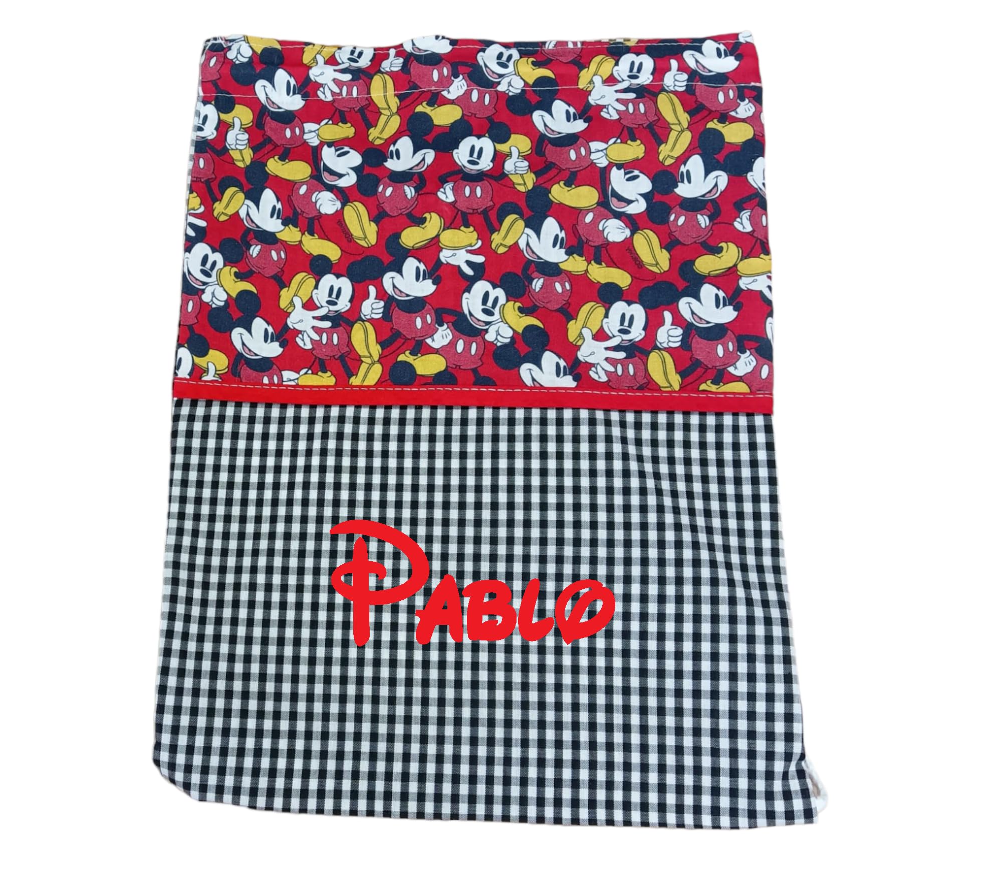Nenel Conjunto Escolar para Colegio o guardería: Mandilón, babi o Bata Escolar + Bolsa merienda Bordado con el Nombre. Modelo Mickey