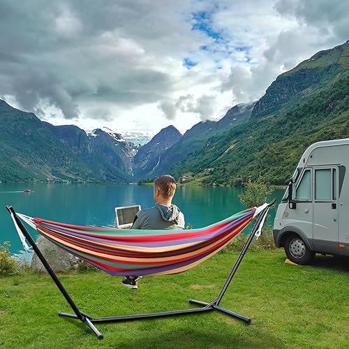 Miniatura 3 de Hamaca al aire libre, hamaca de campamento, hamaca plegable, altura ajustable, soporte de carga fuerte, alta estabilidad, diseño de almohadilla