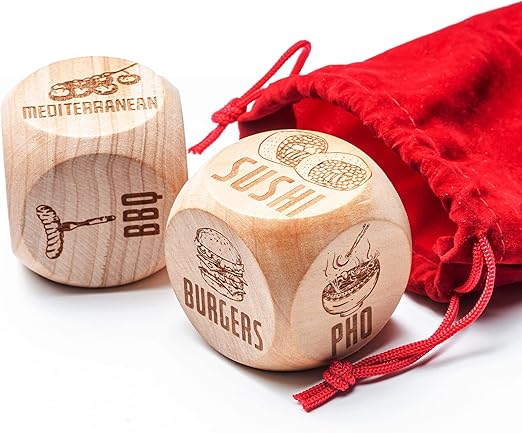 Date Night Dice for Couples 2 Engraved Wooden Food Takeout Dice Date Night Gifts for Girlfriend Fun Gifts for Her What to Eat Dice Dinner Choosing Dice for Couples