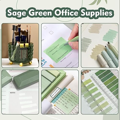 Miniatura 3 de sportsvoutdoors Accesorios de escritorio verdes, suministros verde salvia, juego de papelería de oficina, soporte de lápiz verde oscuro para