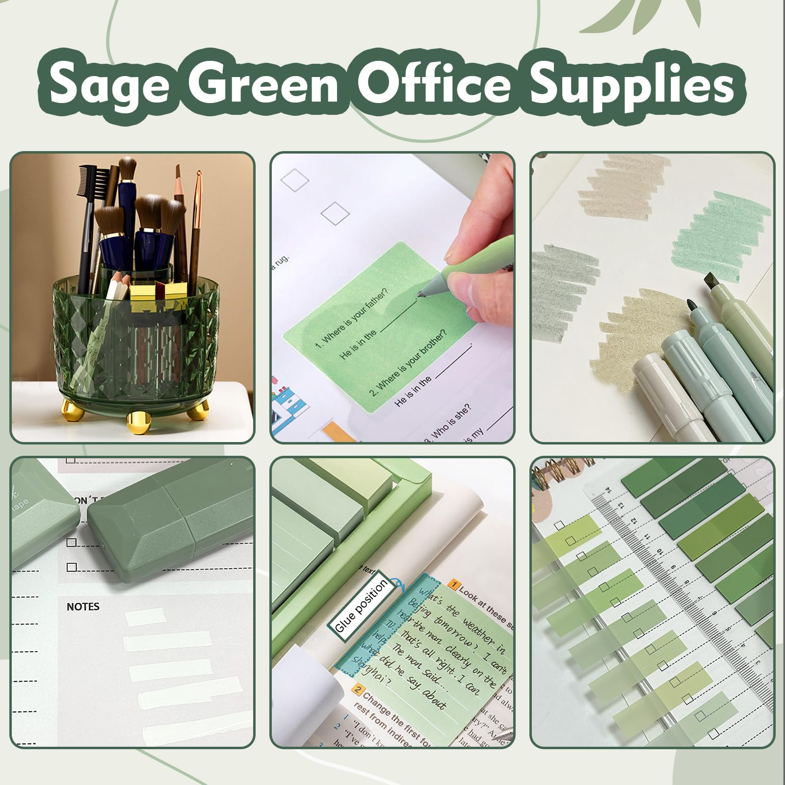 sportsvoutdoors Accessori da scrivania verde, forniture verde salvia, set di cancelleria per ufficio, portapenne verde scuro per scrivania, regali per impiegati in ufficio