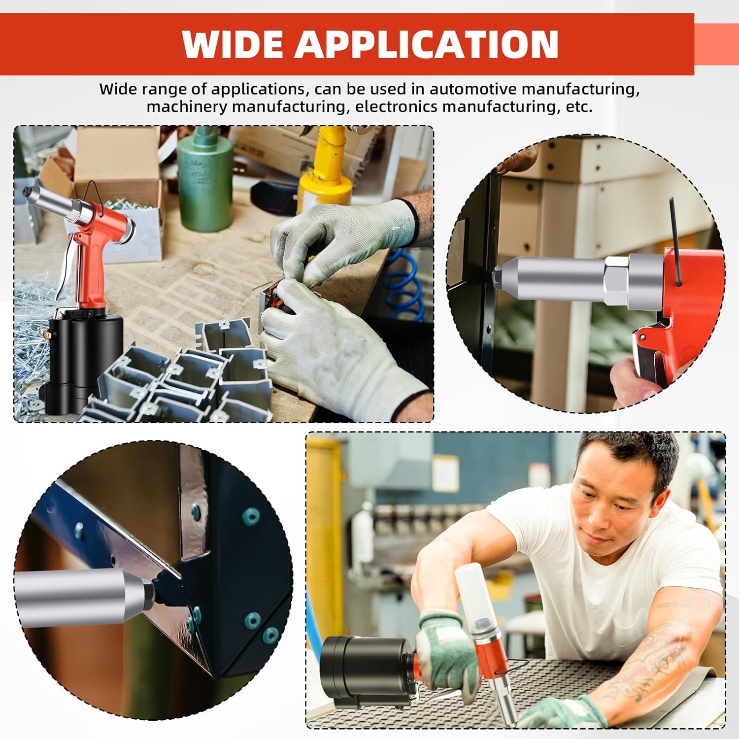 Pneumatic Rivet Gun 1/4" Hydraulic Air Rivet Tool Heavy Duty Riveting Machine Suitable for Manufacturing Fields