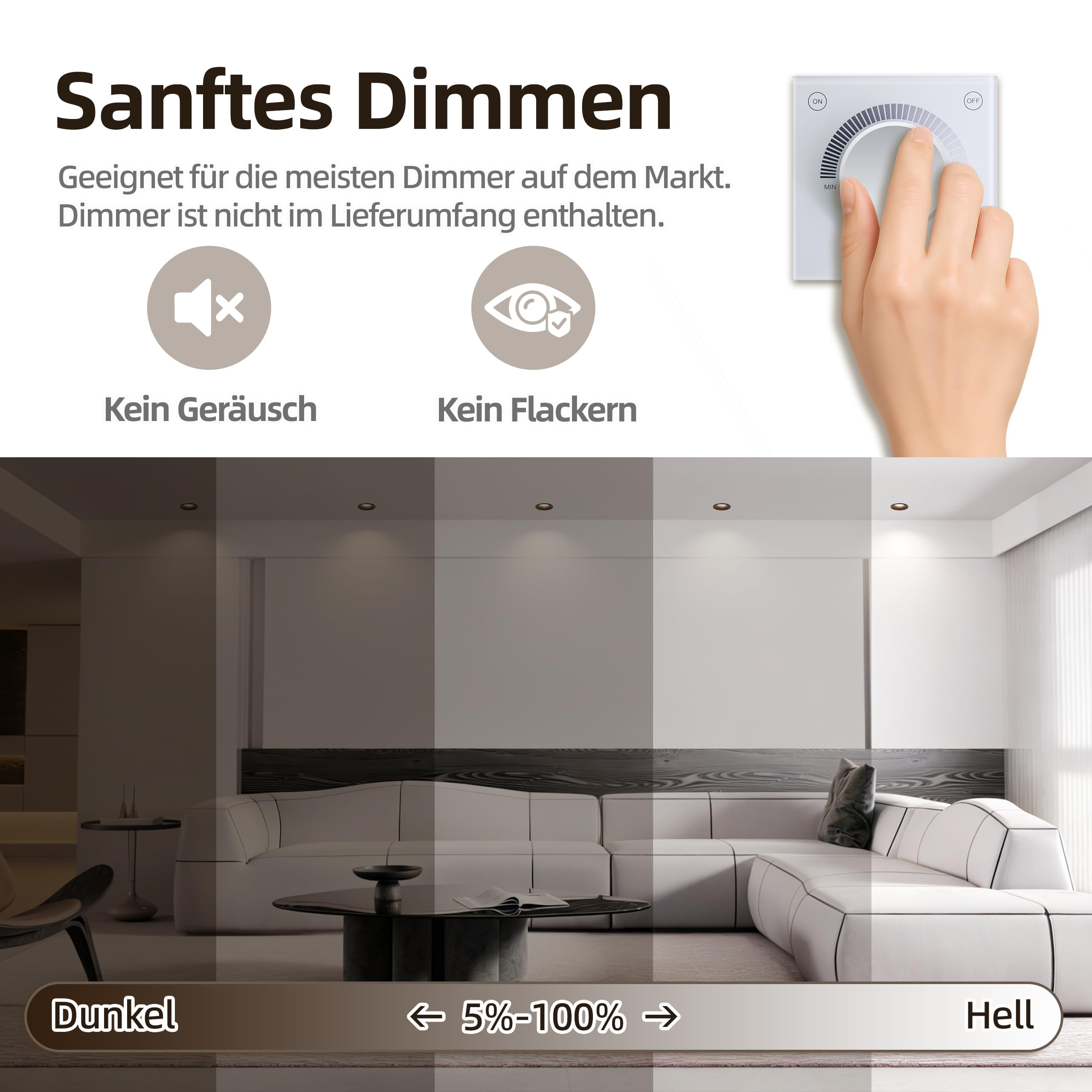 6er LED Einbaustrahler 230V Dimmbar 5W 3CCT IP44 Deckenspots | LED Spots Einbauleuchten 550lm CRI90+ Warmweiß Neutralweiß Kaltweiß für Küche Wohnzimmer Flur ohne Trafo Ø75mm