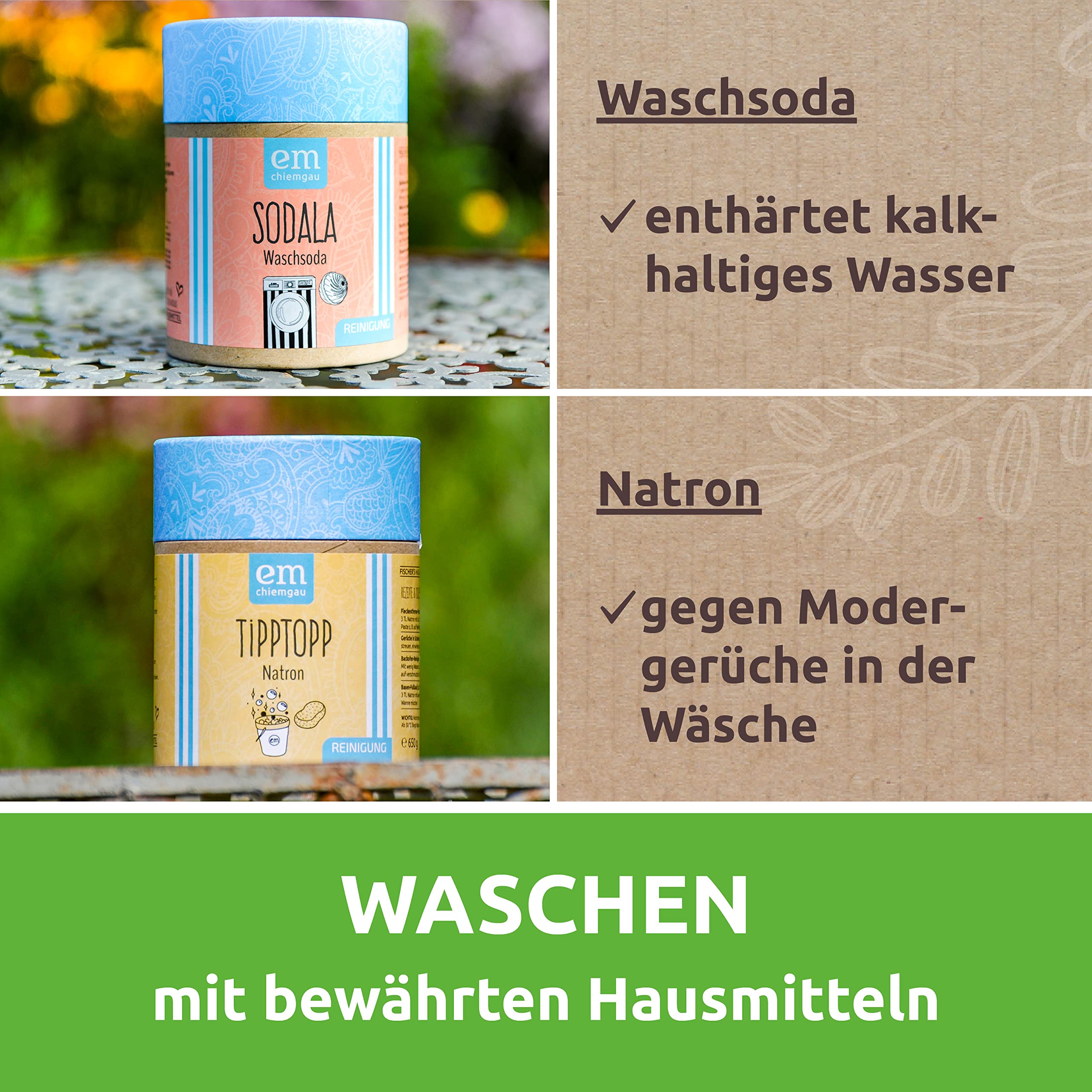 EM-Chiemgau Waschkugel Set mit Effektiven Mikroorganismen [Chemiefrei] Wäsche reinigen mit Probiotischem Weichspüler Mikrorein, Waschsoda, Natron, Waschkugeln & Praxis-Anleitung für Einsteiger
