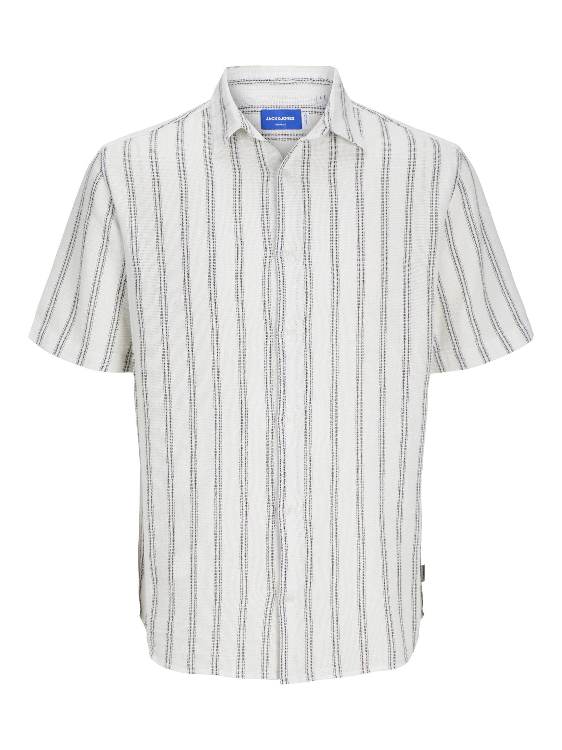 JACK & JONES Jorjoshua Loose Weave Shirt SS, Cloud Dancer/Stripes:/Stripes, S