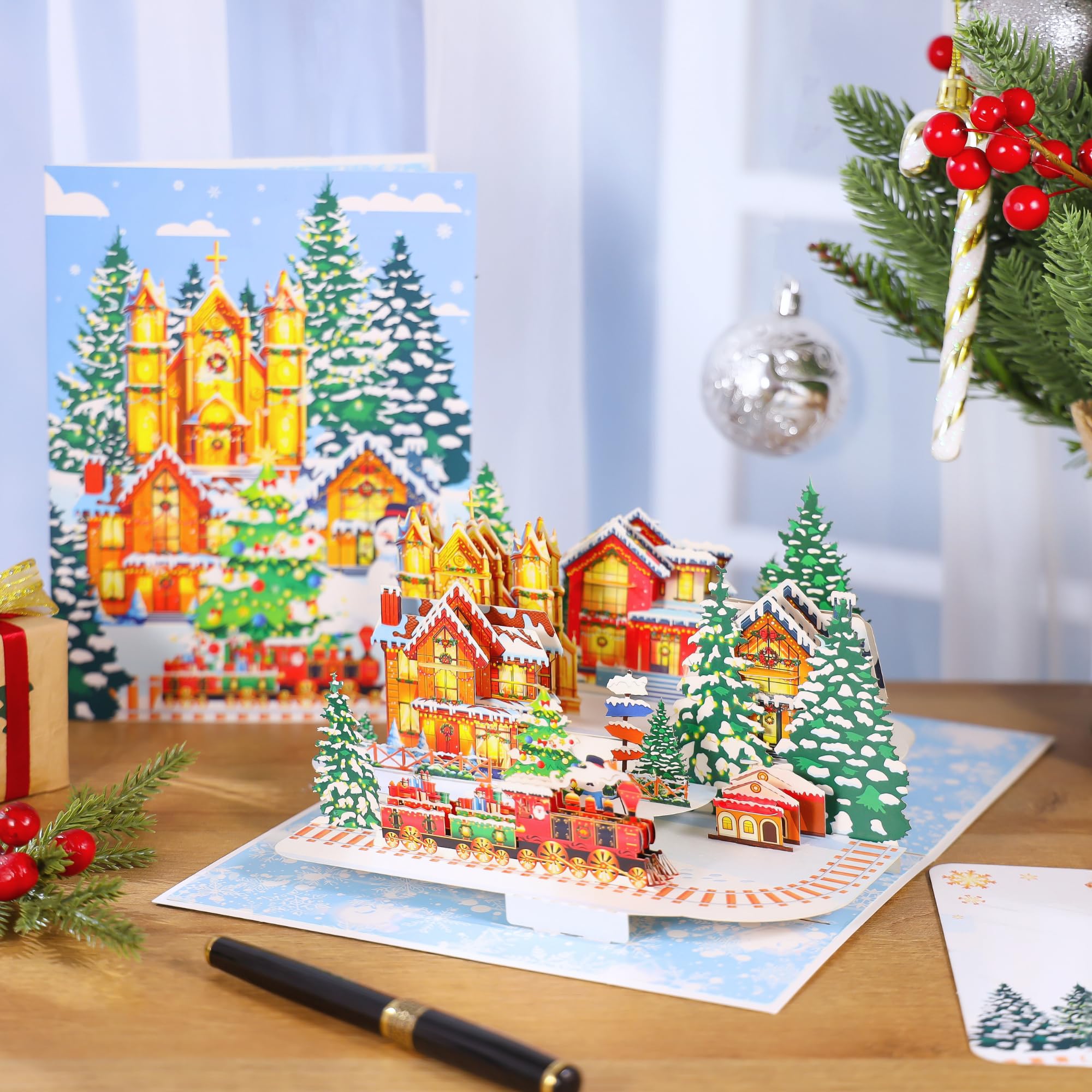 amazon-com-pop-up-christmas-card-3d-village-christmas-cards-handmade-christmas-cards-gift-for-christmas-or-holidays-thinking-of-you-6x8-cover-envelope-and-note-tag-included-for-him-her-adults for Free Printable Plastic Canvas Christmas Village Patterns Amazon.com : Pop up Christmas Card, 3D Village Christmas Cards, Handmade Christmas Cards, Gift For Christmas or Holidays, Thinking of You, 6x8
