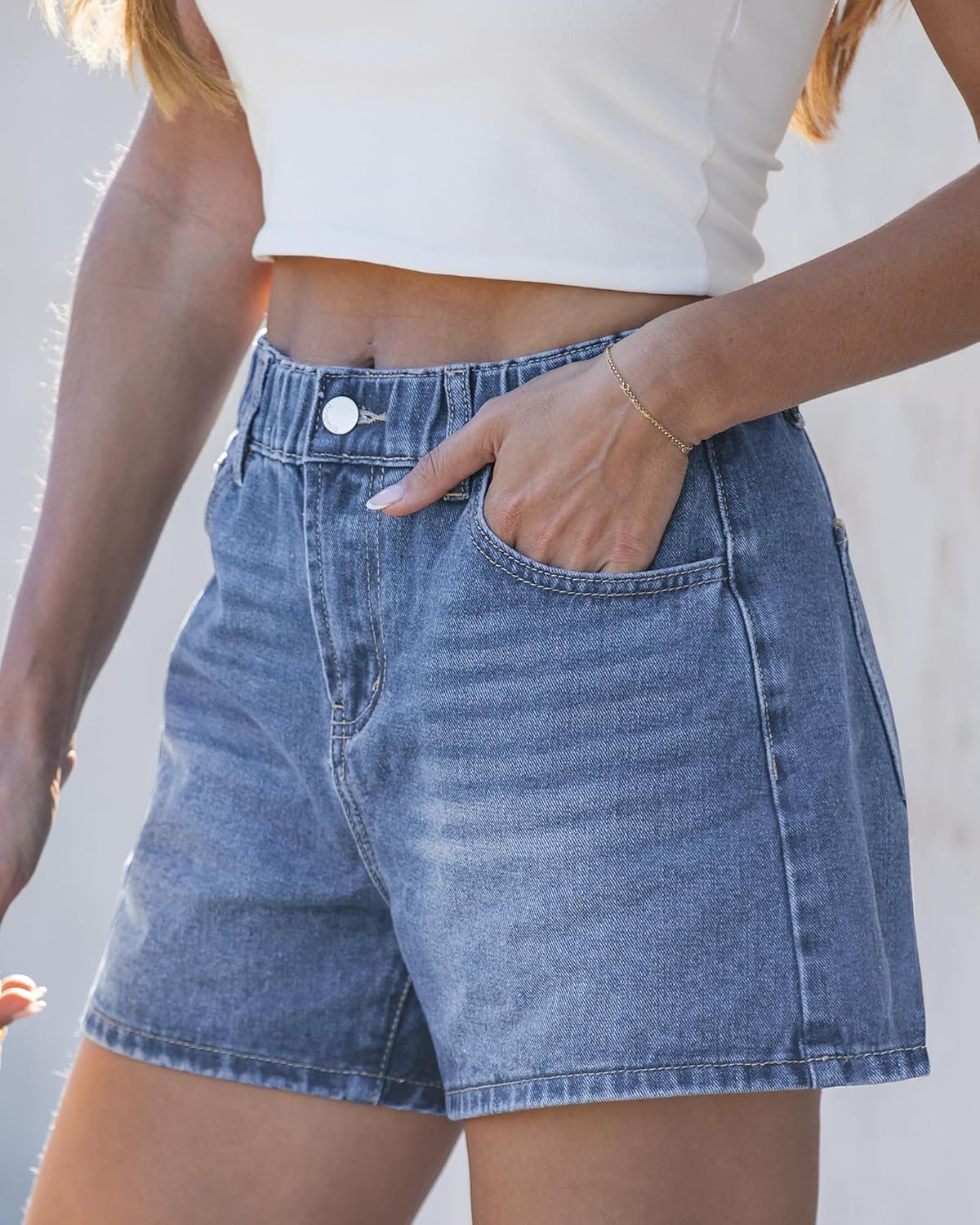 luvamia Jean Shorts for Women High Waisted Baggy Wide Leg Elastic Waist Mom Denim Shorts 4" Inseam Casual Summer Jorts