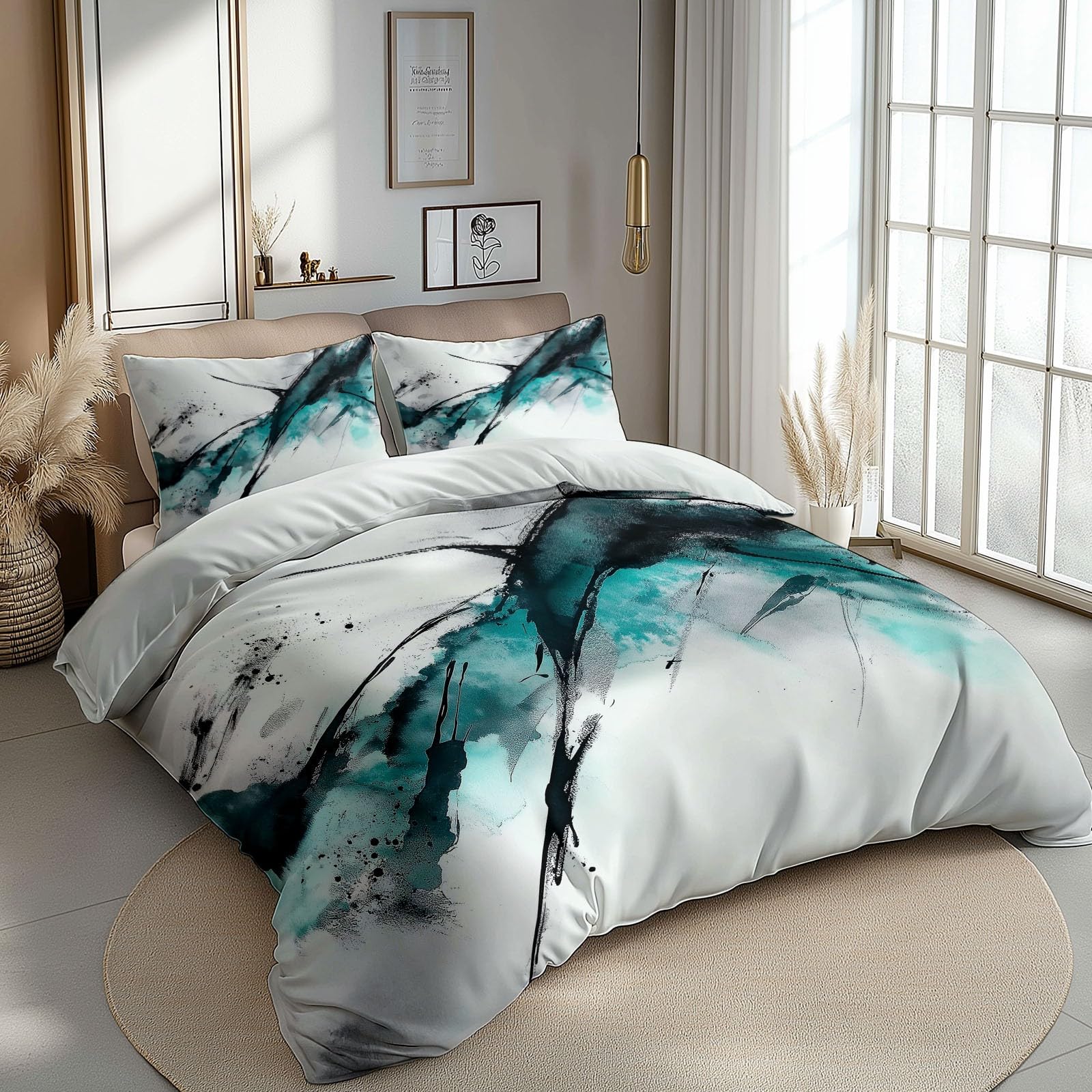 Funda Nordica para Cama 180 Pintura De Tinta De Arte Abstracto Microfibra Suave Juego de Funda Edredónes 240x260 cm y 2 Funda de Almohada 50x75 cm, Juego de Ropa de Cama
