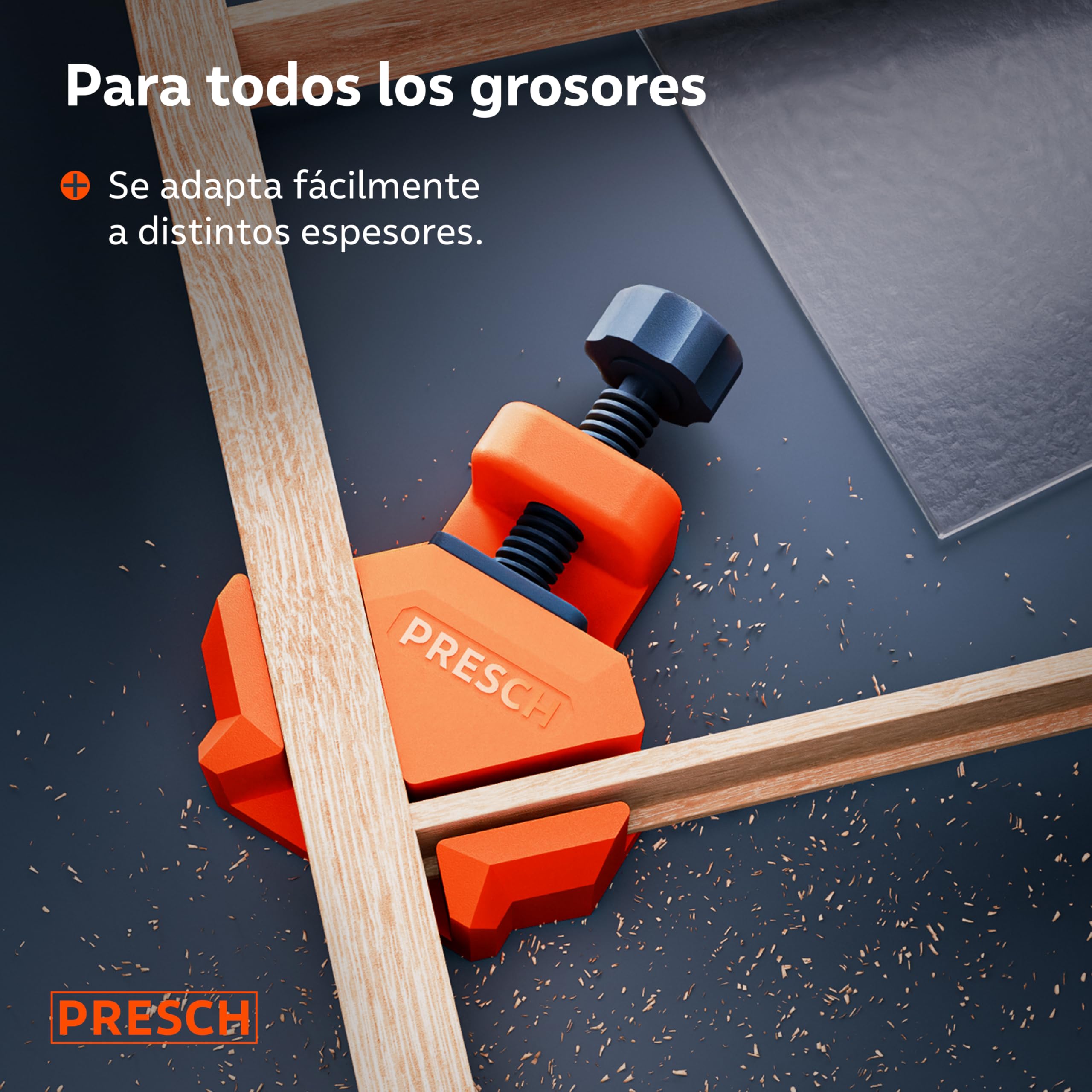 Presch Sargento escuadra 4 uds - Sargentos angulo para grosores de tablero de hasta 26 mm - 25 kg de fuerza de sujeción para ángulos exactos de 90° - Robustas de plástico reforzado con fibra de vidrio