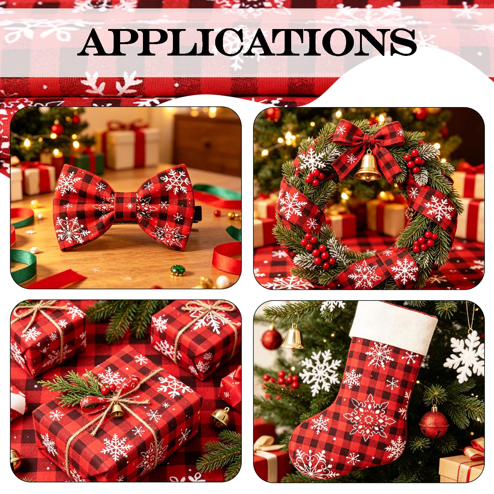 148 cm × 2 Yards tessuto fiocchi di neve rosso tessuto natalizio tessuto a quadri per cucito, tessuto con fiocchi di neve, tessuto a scacchi di Natale, per confezioni regalo, fiocchi fai da te
