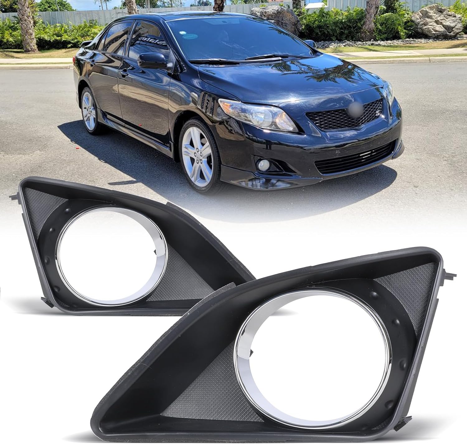 AUTOWIKI Fog Lights Covers For Toyota Corolla 2009-2010 Fog Light Bezel Repalcement for 09 10 Corolla Assembly 2PCS OEM Replacement Fog Lamps Cover