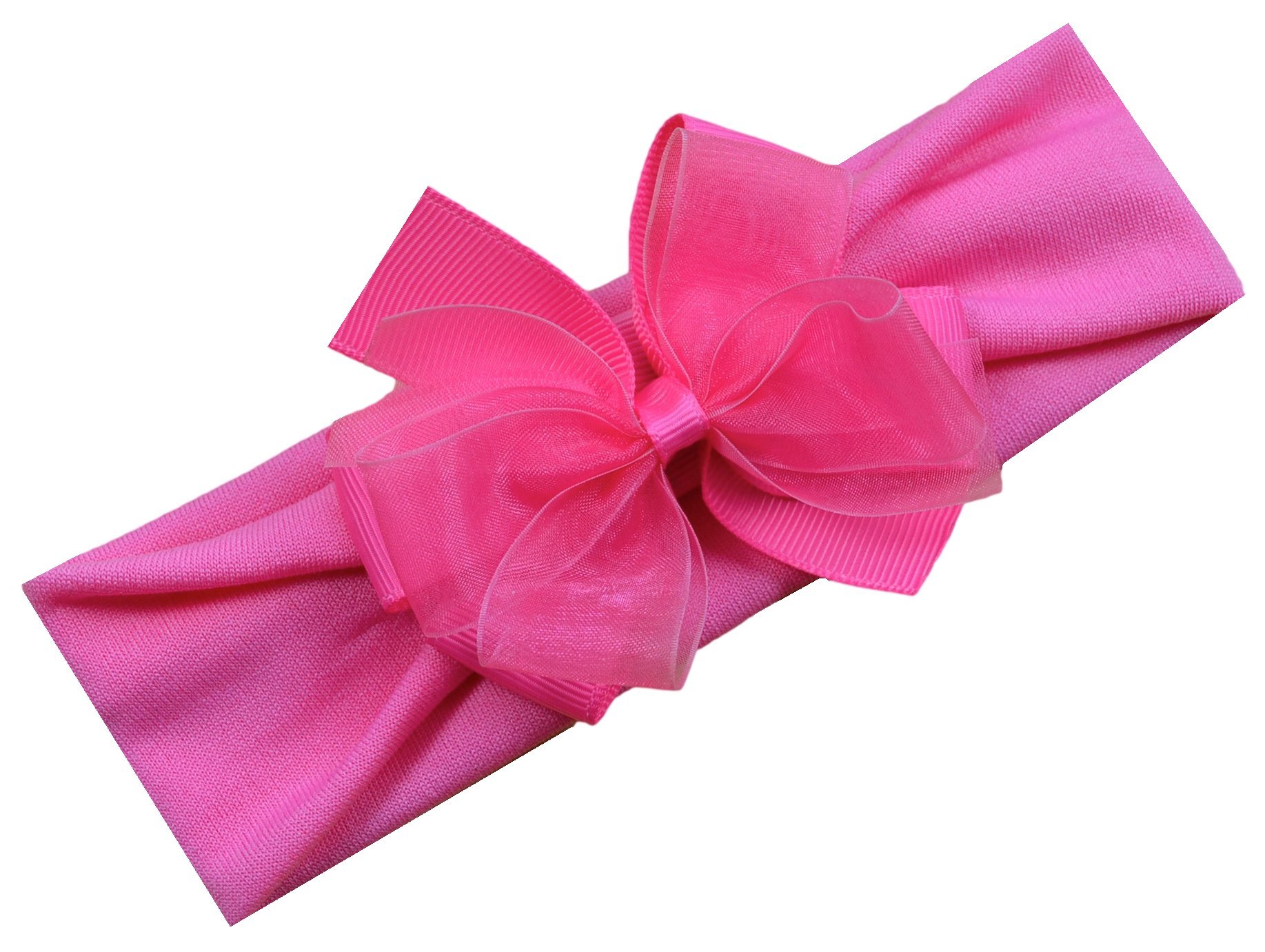 Funny Girl Designs Leiah Baby Headband Featuring Layered Organza Ribbon Bow (Newborn - 1 Years, Bubble Gum Pink)